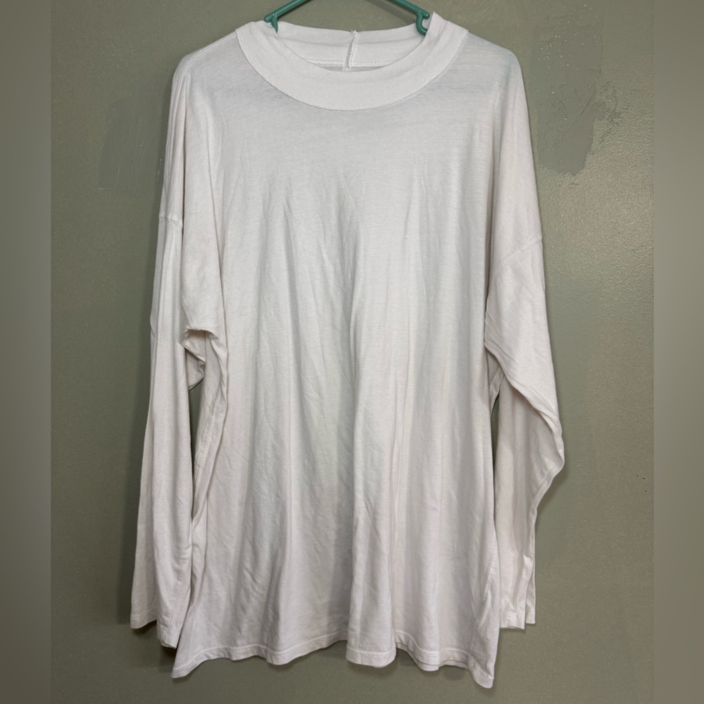 We The Free White Oversized Mock Neck Long Sleeve Tee